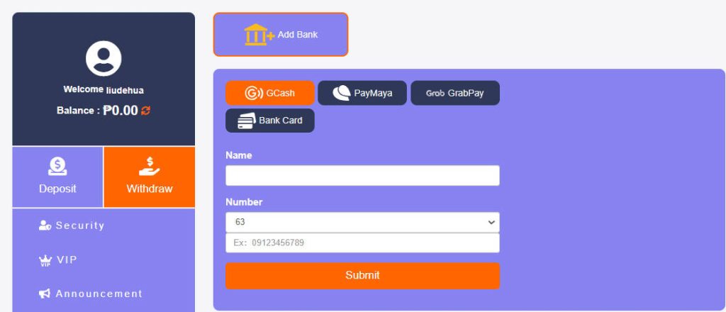 Enter the withdrawal amount and fill in a valid contact number